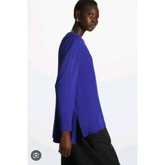 COS Tops - COS Stepped-Hem Long-Sleeved TopCotton Size Large Blue